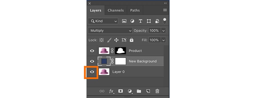 Making Layer 0 visible in Photoshop by clicking the eye icon in the Layers panel.