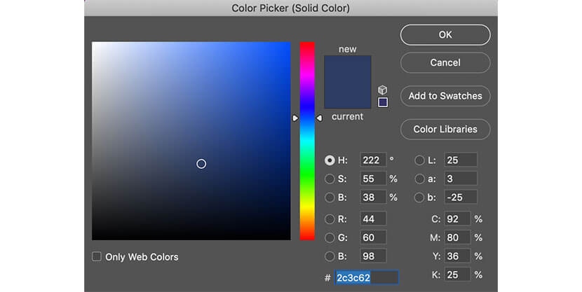 Entering RGB or hex values in Photoshop Color Picker to set a custom background color.
