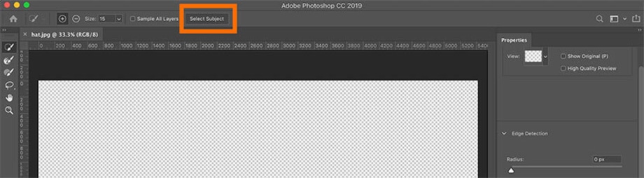 Using the Select Subject option in Photoshop to quickly isolate the main object.