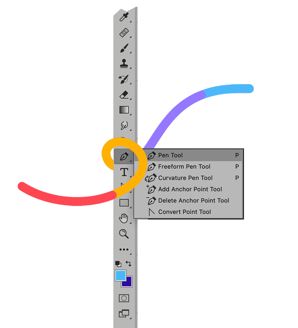 Close-up of Photoshop’s Pen Tool menu highlighted, showing tool options for creating a clipping path.