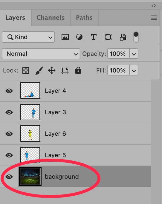 Photoshop screenshot of Layer 6, the background layer