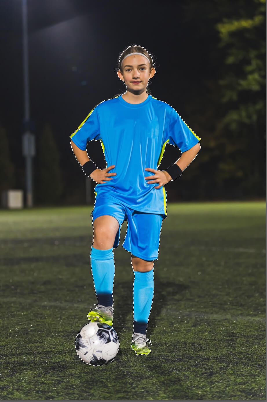 photo of girl soccer player being edited in Photoshop and select subject