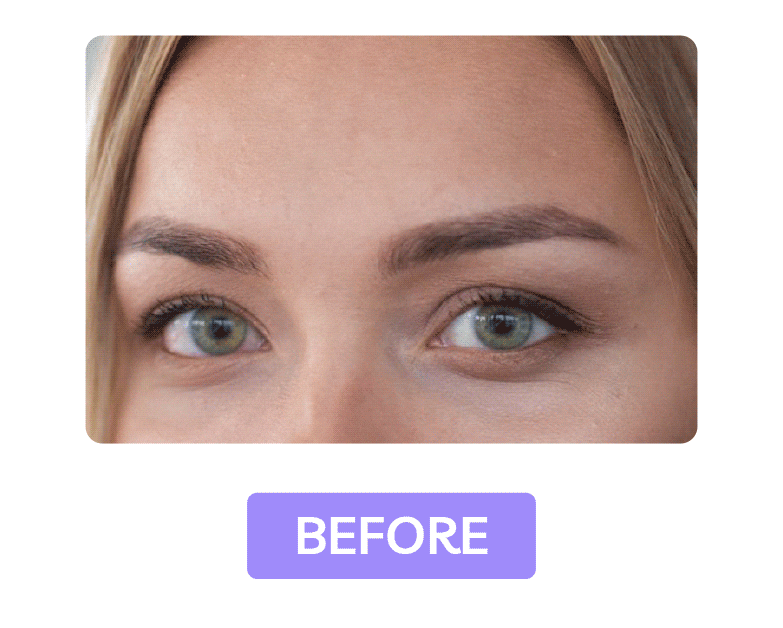 Close-up of a woman’s eyes before enhancing brightness and detail in photo editing.