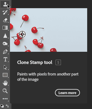 Clone Stamp tool in Photoshop used to copy pixels from one area to another for retouching