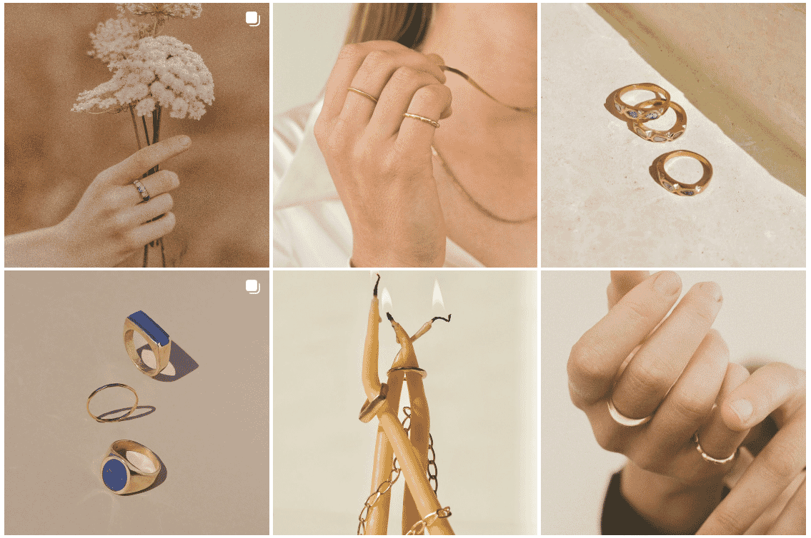 Mountainside Made jewelry photos featuring warm tones, muted shadows, and grainy texture for a handcrafted, organic look