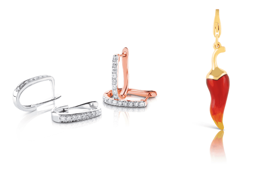 Jewelry items with reflection shadow effect, creating a luxurious look with a mirror-like surface