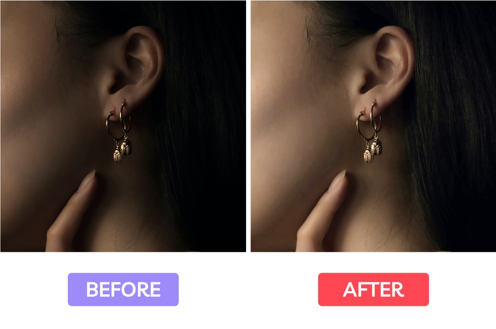 Comparison of jewelry photo before and after sharpening using Photoshop’s High Pass filter