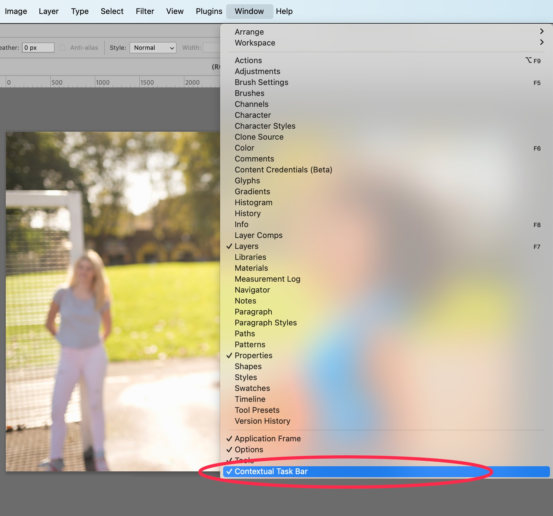 Photoshop 2025 interface showing active contextual task bar and layer panel during sports image editing workflow.