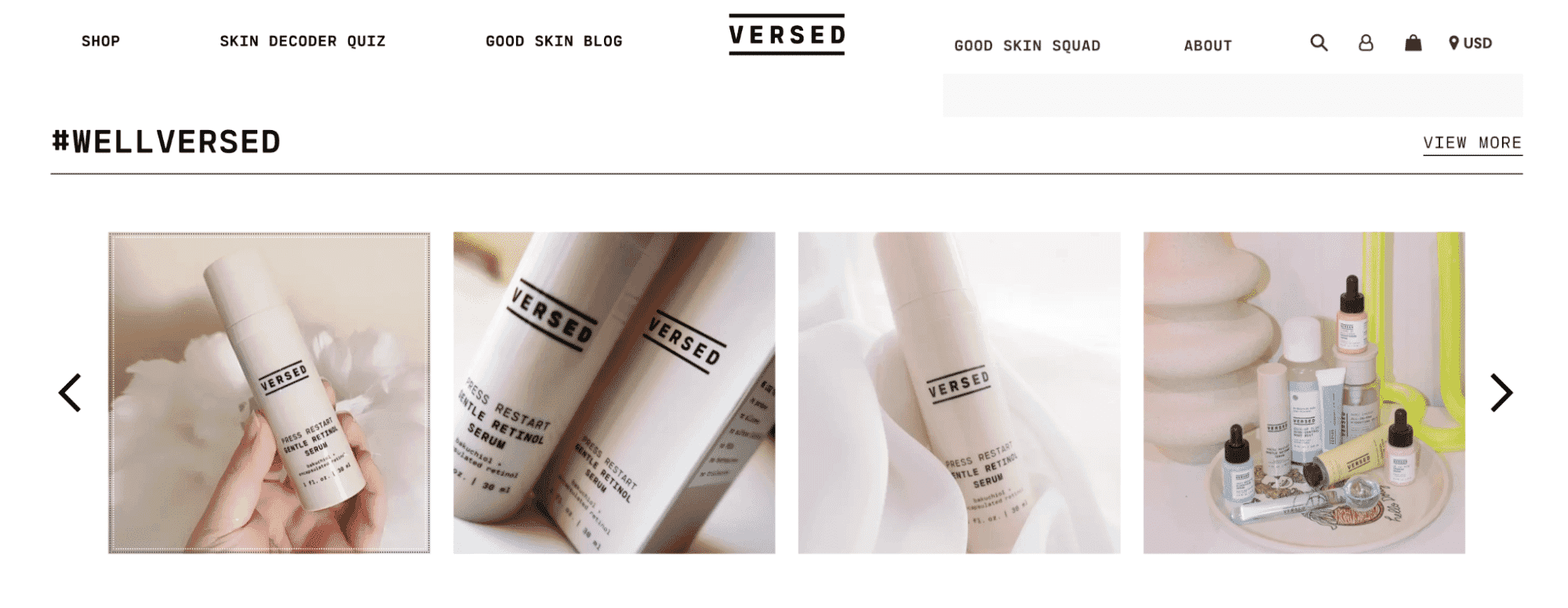 Versed skincare products showcased by #WellVersed community in UGC gallery