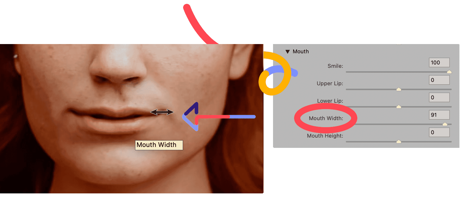 Photoshop tutorial on adjusting mouth width using Face-Aware Liquify tool for smile enhancement