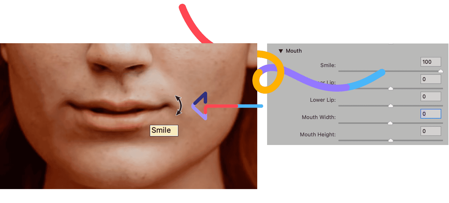 Photoshop Face-Aware Liquify tool adjusting smile slider for smile enhancement tutorial.