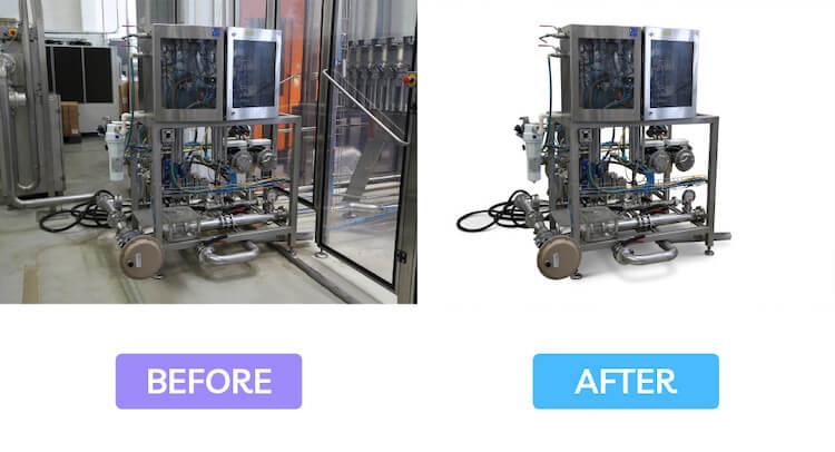 Industrial machinery with background removed, before and after clipping path service.