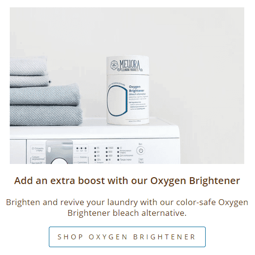 Meliora Oxygen Brightener on washing machine, an eco-friendly laundry bleach alternative