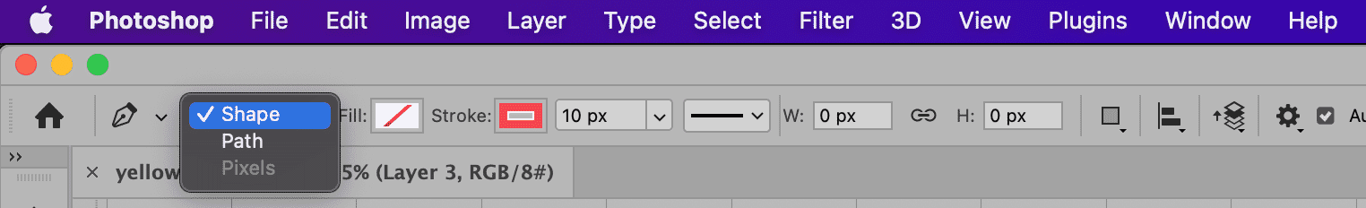 Photoshop toolbar showing Shape, Path, and Pixels selection options for customizing layers and design elements.