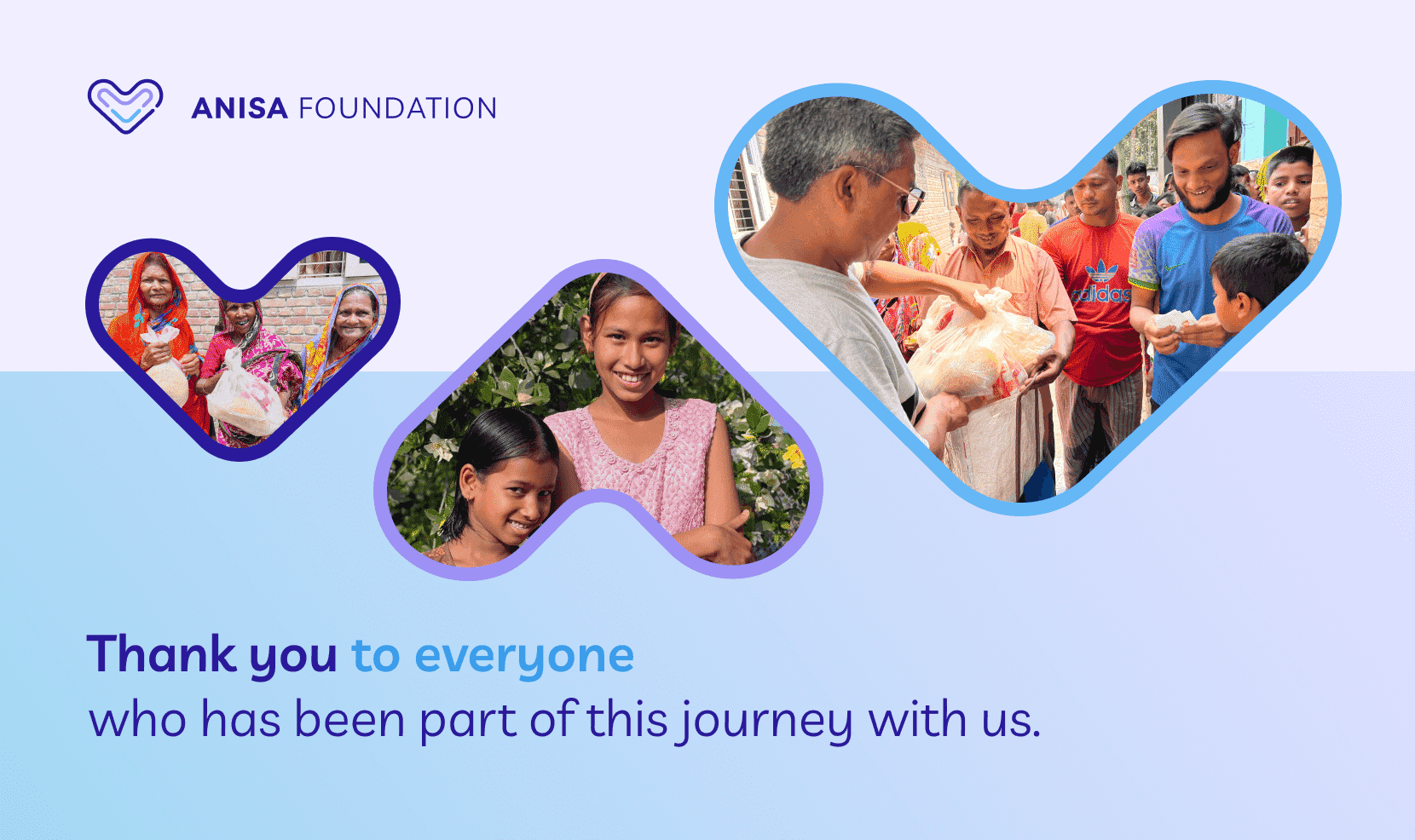 Anisa Foundation thanks supporters with photos of smiling people receiving donations