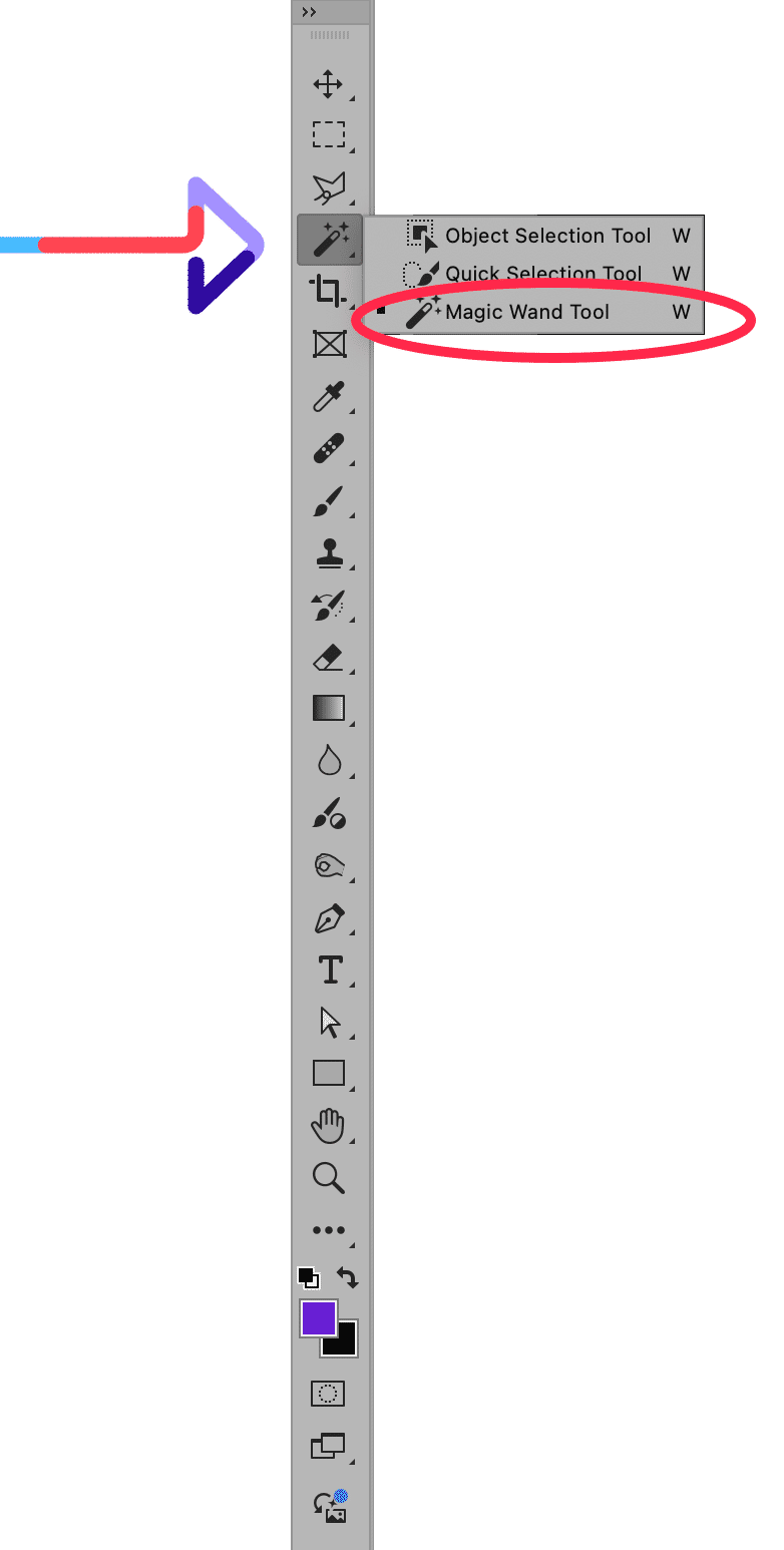 Photoshop menu showing where the Magic Wand Tool is located