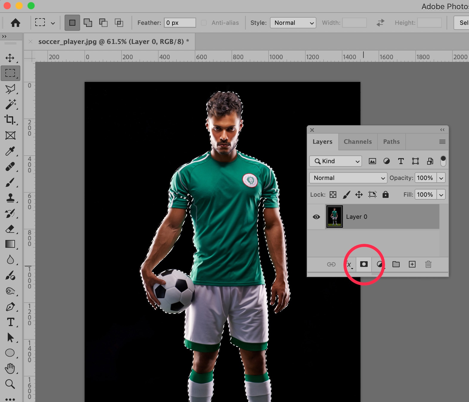 Photoshop editing showing Layers and Mask options