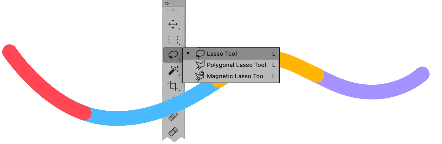 Photoshop toolbar showing Lasso, Polygonal Lasso, and Magnetic Lasso tool options for precise selections
