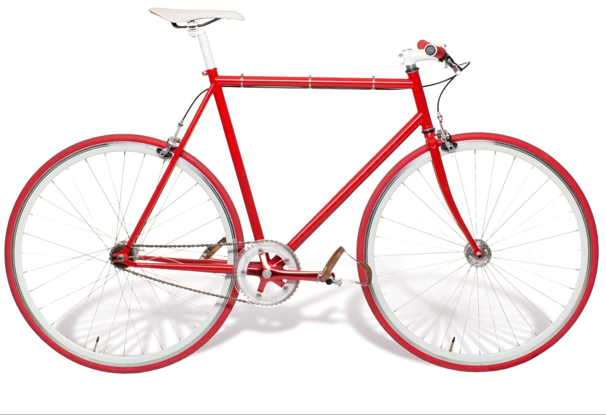 Red bicycle on white background with subtle drop shadow effect applied