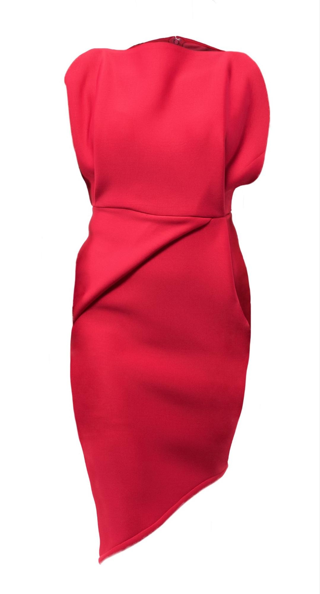 Red dress isolated on white background with invisible mannequin effect applied.