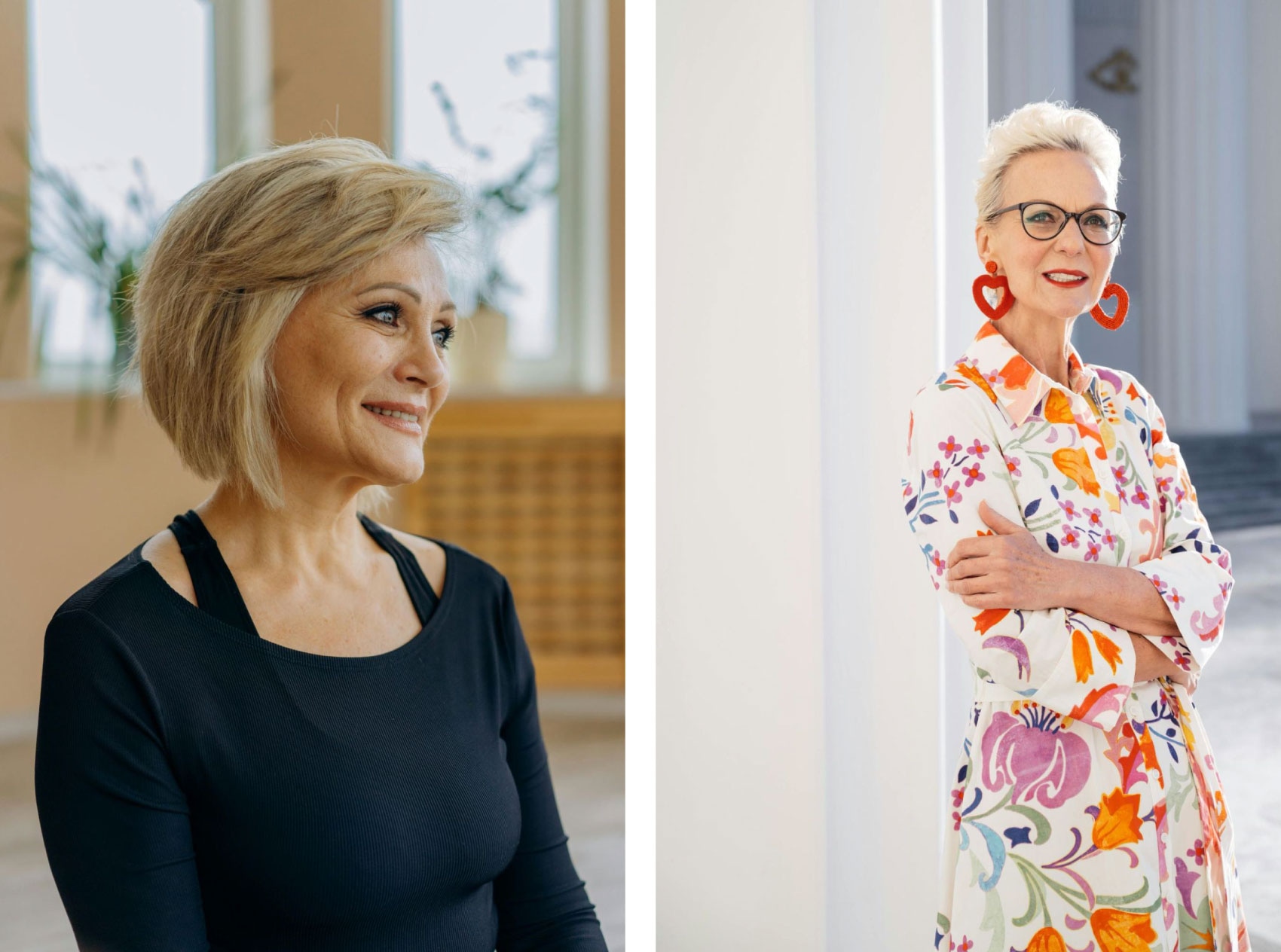 two photos of women, side by side, with gray hair