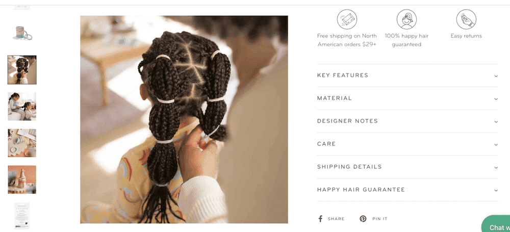 Close-up of child’s braided hairstyle with KOOSHOO hair ties in use, highlighting product durability and style.