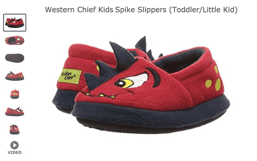 Red Western Chief kids slippers with spike design, dragon eyes, and soft lining