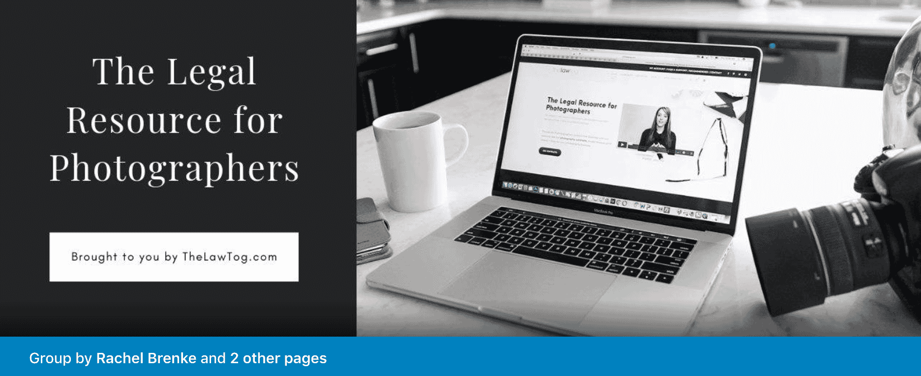TheLawTog’s legal resource for photographers displayed on a laptop with a camera and coffee cup nearby.