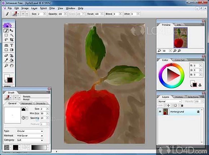 Screenshot of Artweaver's painting tools and user interface for digital art creation
