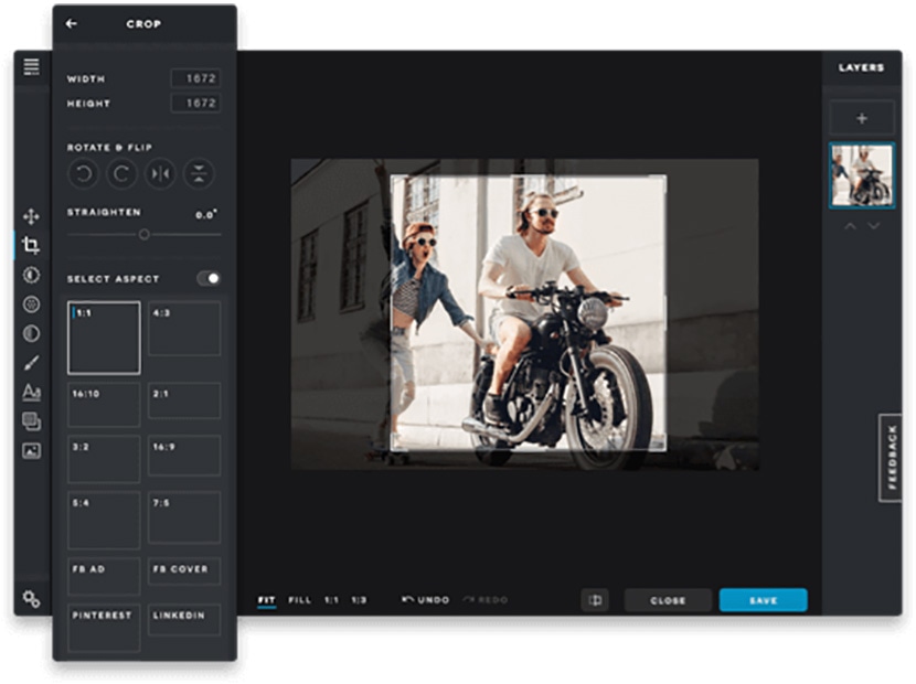 Pixlr interface with photo editing tools for enhancing and adjusting images