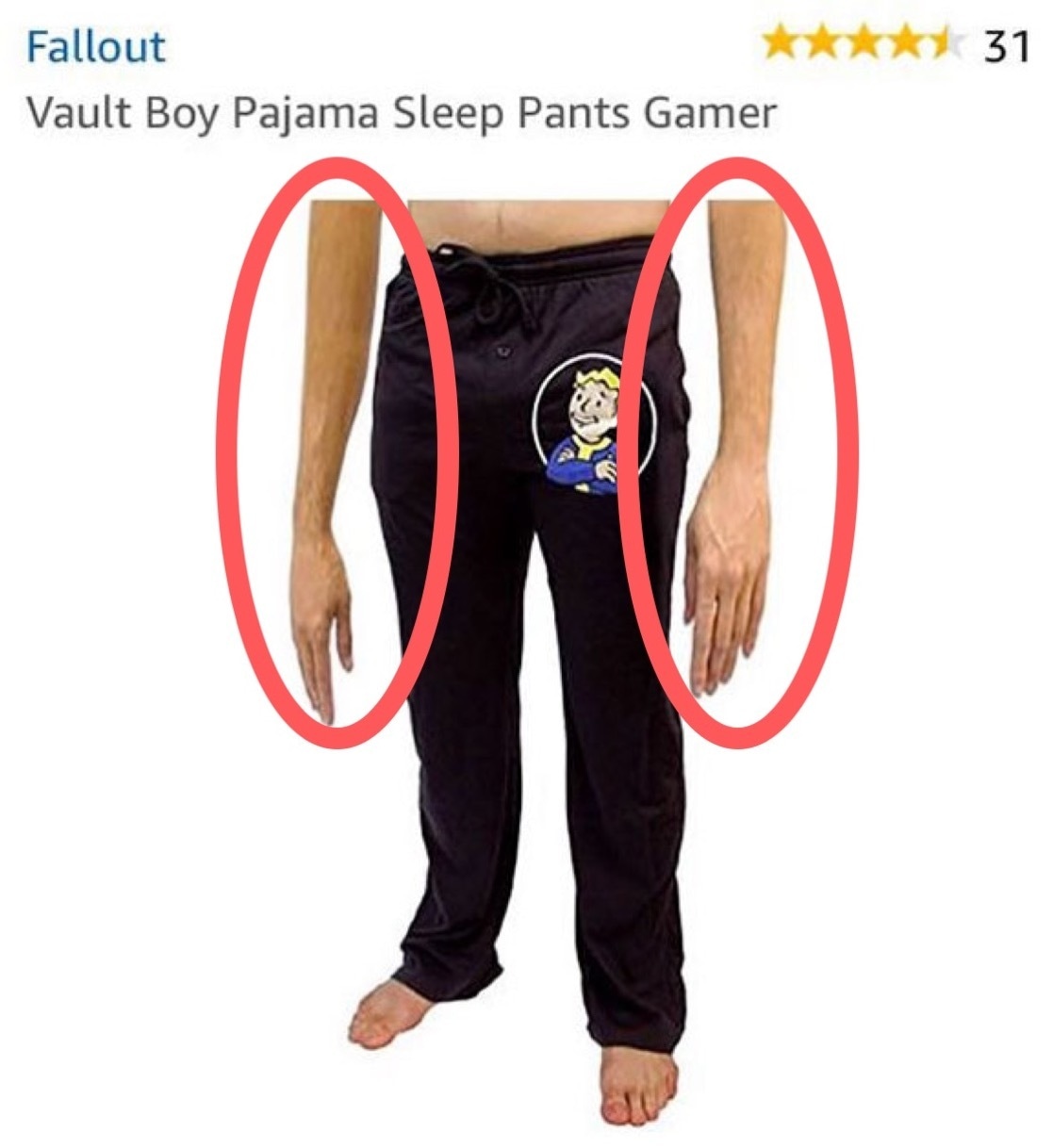 Product image with Photoshop fail showing disproportionately long arms on model, illustrating editing mistake.
