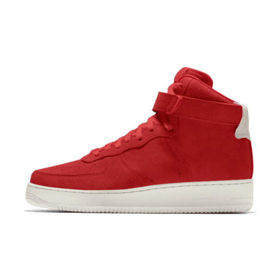 Red high-top sneaker with clean cutout using professional clipping path service. Edited.