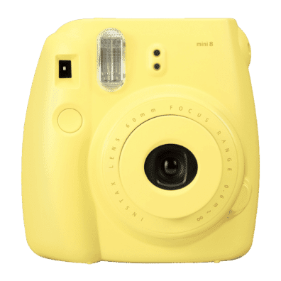 Yellow instant camera enhanced with professional photo retouching for vibrant product presentation. Edited.